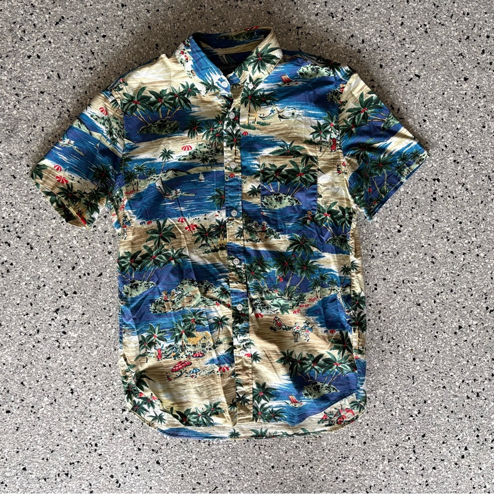 J. Crew Men’s Blue & Cream Tropical Short-Sleeve Button-Up Shirt